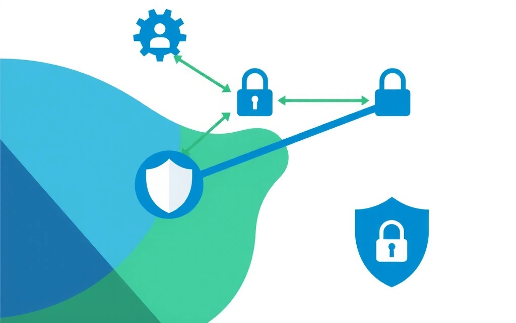 Abstrakte Darstellung von Datenflüssen und Datenschutzsymbolen